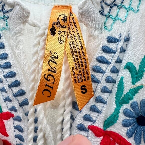 MAGIC Women's Embroidered Sheer Maxi Dress Sleeveless Off White/Multi Size Small - Picture 8 of 8